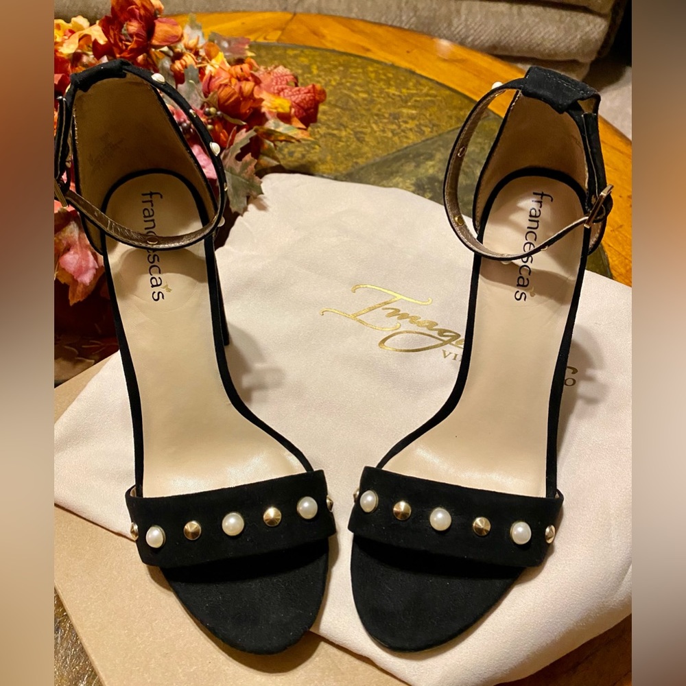 Francesca’s Black Ankle Strap Heels, Size 7